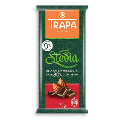 Trapa Stevia Chocolate Bar - Noir 80% 75g x 20