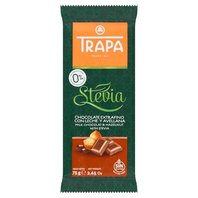 Trapa Stevia Chocolate Bar - Milk Hazelnut 75g x 20