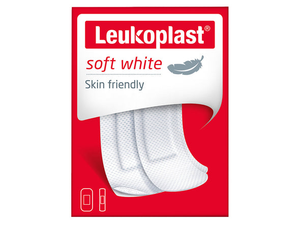 Leukoplast Soft White Plasters - Absorbant Breathable Fabric Sterile Wound Dressing Pads - Skin Friendly Comfortable Low Adhesive - 19x72mm (20 PCs)